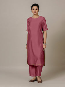 Riya x Rozaana | A Line Kurta in Rose Pink with Thread Work | Coords or Only Kurta