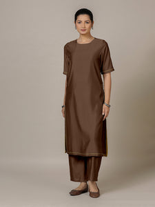 Riya x Rozaana | A Line Kurta in Walnut Brown with Thread Work | Coords or Only Kurta