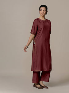 Riya x Rozaana | A Line Kurta in Deep Maroon with Thread Work | Coords or Only Kurta