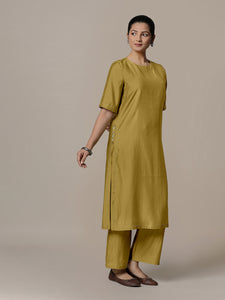 Riya x Rozaana | A Line Kurta in Dijon Mustard with Thread Work | Coords or Only Kurta