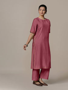 Riya x Rozaana | A Line Kurta in Rose Pink with Thread Work | Coords or Only Kurta