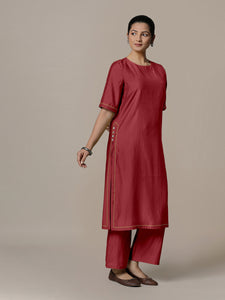 Riya x Rozaana | A Line Kurta in Scarlet Red with Thread Work | Coords or Only Kurta