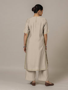 Riya x Rozaana | A Line Kurta in Oyster Grey with Thread Work | Coords or Only Kurta