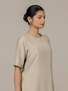 Riya x Rozaana | A Line Kurta in Oyster Grey with Thread Work | Coords or Only Kurta