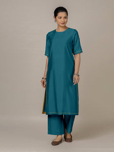 Riya x Rozaana | A Line Kurta in Crystal Teal with Thread Work | Coords or Only Kurta