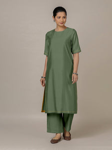 Riya x Rozaana | A Line Kurta in Hunter Green with Thread Work | Coords or Only Kurta