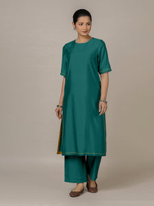 Riya x Rozaana | A Line Kurta in Peacock Green with Thread Work | Coords or Only Kurta