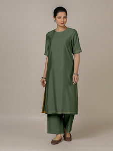 Riya x Rozaana | A Line Kurta in Pine Green with Thread Work | Coords or Only Kurta