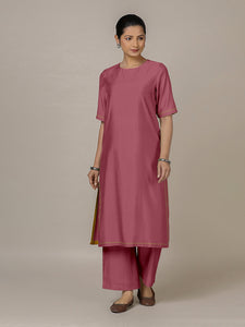 Riya x Rozaana | A Line Kurta in Rose Pink with Thread Work | Coords or Only Kurta