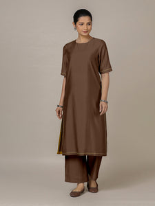 Riya x Rozaana | A Line Kurta in Walnut Brown with Thread Work | Coords or Only Kurta