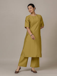 Riya x Rozaana | A Line Kurta in Dijon Mustard with Thread Work | Coords or Only Kurta