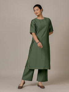 Riya x Rozaana | A Line Kurta in Pine Green with Thread Work | Coords or Only Kurta