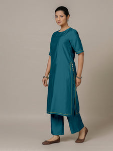 Riya x Rozaana | A Line Kurta in Crystal Teal with Thread Work | Coords or Only Kurta