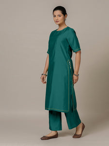 Riya x Rozaana | A Line Kurta in Peacock Green with Thread Work | Coords or Only Kurta