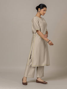 Riya x Rozaana | A Line Kurta in Oyster Grey with Thread Work | Coords or Only Kurta