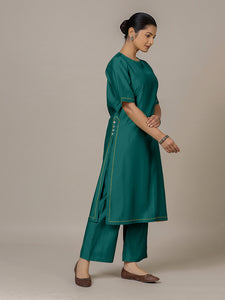 Riya x Rozaana | A Line Kurta in Peacock Green with Thread Work | Coords or Only Kurta