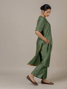 Riya x Rozaana | A Line Kurta in Hunter Green with Thread Work | Coords or Only Kurta