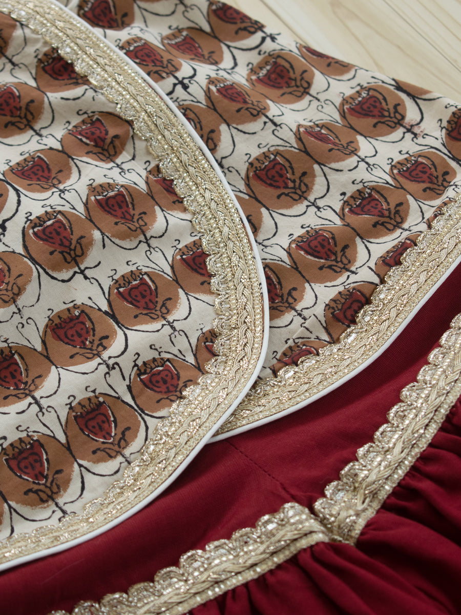Rosie x Tyohaar | Angrakha-Sharara Set in Cream Floral Block Print Cotton