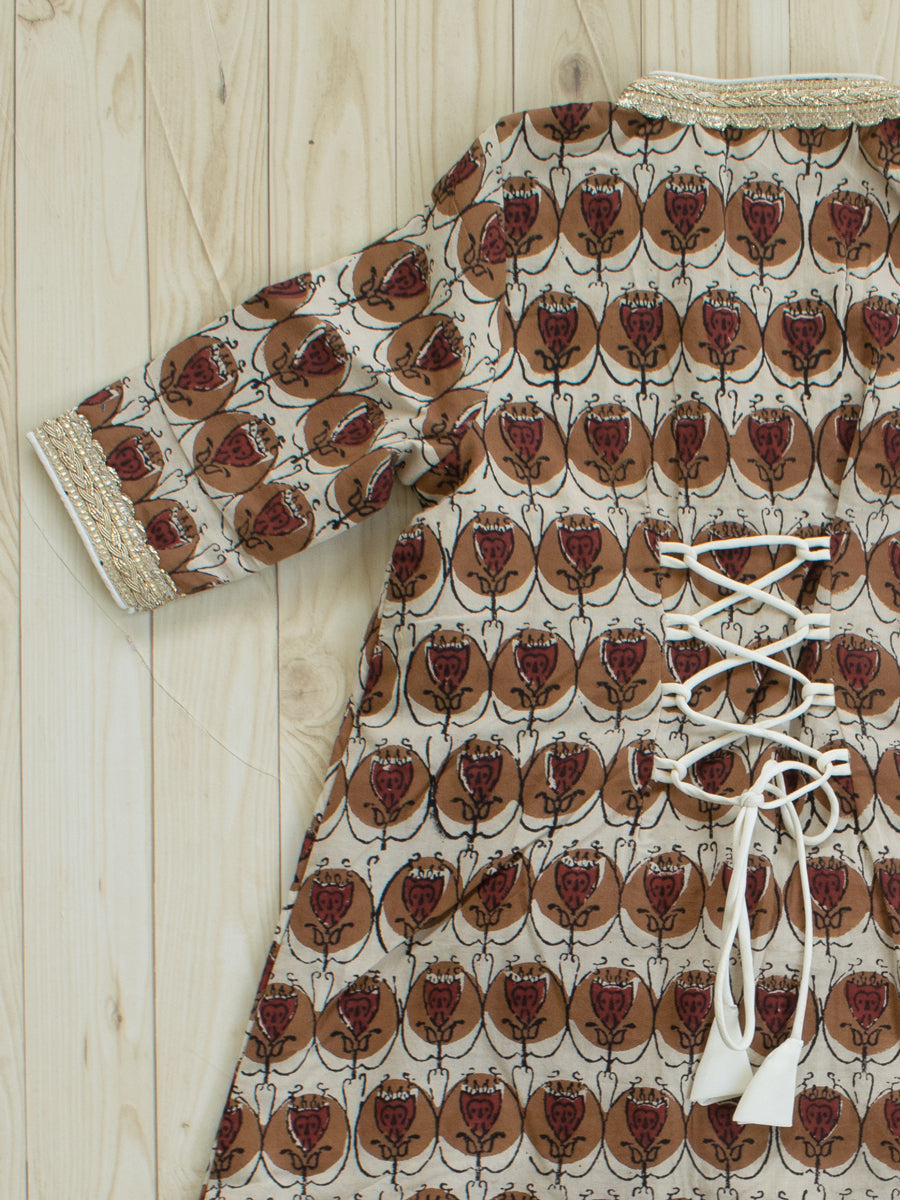 Rosie x Tyohaar | Angrakha-Sharara Set in Cream Floral Block Print Cotton