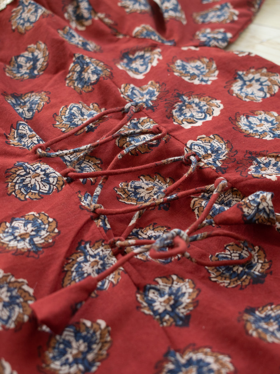 Roza x Tyohaar | Angrakha-Sharara Set in Crimson Field Block Print Cotton