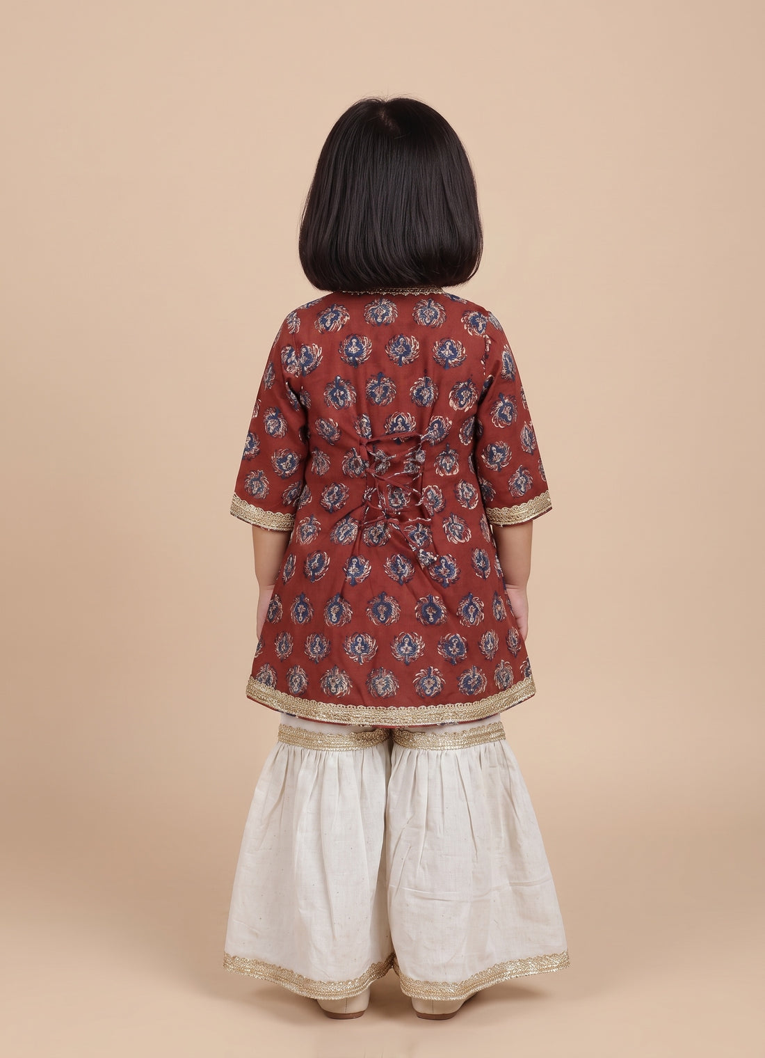 Roza x Tyohaar | Angrakha-Sharara Set in Crimson Field Block Print Cotton
