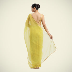  Kinara x Tyohaar | Lemon Yellow Organza Saree with Gota Border | Ready-to-Wear Optional_4