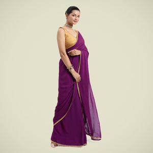  Kinara x Tyohaar | Purple Violet Georgette Saree with Gota Border | Ready-to-Wear Optional_3