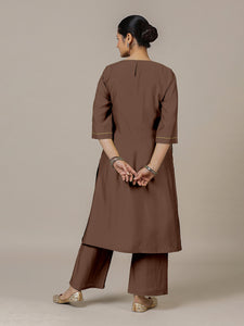 Sadaf x Rozaana | A Line Kurta in Walnut Brown with Thread Work | Coords or Only Kurta