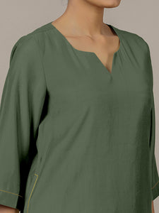 Sadaf x Rozaana | A Line Kurta in Pine Green with Thread Work | Coords or Only Kurta