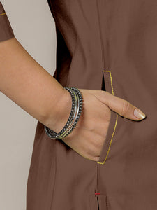 Sadaf x Rozaana | A Line Kurta in Walnut Brown with Thread Work | Coords or Only Kurta