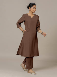 Sadaf x Rozaana | A Line Kurta in Walnut Brown with Thread Work | Coords or Only Kurta