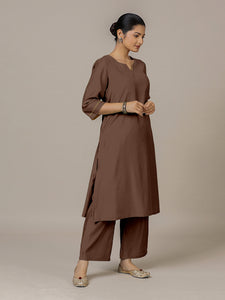 Sadaf x Rozaana | A Line Kurta in Walnut Brown with Thread Work | Coords or Only Kurta