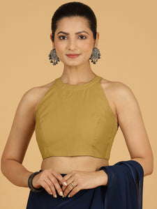 Zubeida x Rozaana | Dijon Mustard Sleeveless Halter Neck Saree Blouse