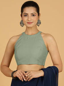 Zubeida x Rozaana | Mint Green Sleeveless Halter Neck Saree Blouse