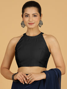 Zubeida x Rozaana | Raven Black Sleeveless Halter Neck Saree Blouse