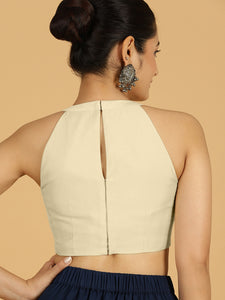 Zubeida x Rozaana | Ivory Sleeveless Halter Neck Saree Blouse