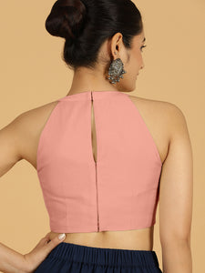 Zubeida x Rozaana | Sea Pink Sleeveless Halter Neck Saree Blouse