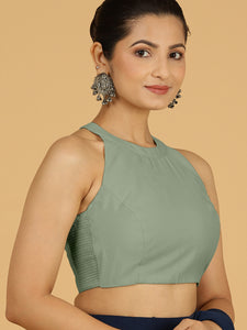 Zubeida x Rozaana | Mint Green Sleeveless Halter Neck Saree Blouse