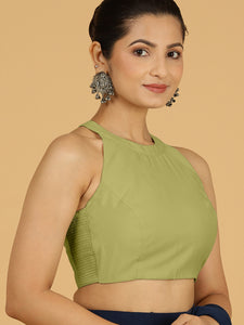 Zubeida x Rozaana | Pista Green Sleeveless Halter Neck Saree Blouse