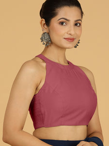 Zubeida x Rozaana | Rose Pink Sleeveless Halter Neck Saree Blouse