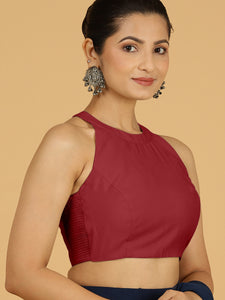 Zubeida x Rozaana | Scarlet Red Sleeveless Halter Neck Saree Blouse