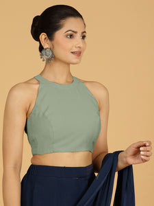 Zubeida x Rozaana | Mint Green Sleeveless Halter Neck Saree Blouse