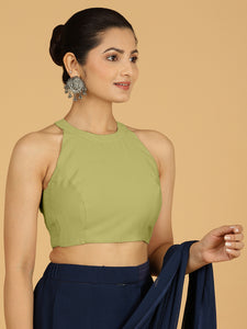 Zubeida x Rozaana | Pista Green Sleeveless Halter Neck Saree Blouse