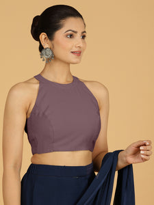 Zubeida x Rozaana | Purple Mauve Sleeveless Halter Neck Saree Blouse