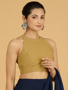 Zubeida x Rozaana | Dijon Mustard Sleeveless Halter Neck Saree Blouse