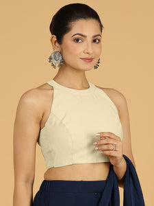 Zubeida x Rozaana | Ivory Sleeveless Halter Neck Saree Blouse