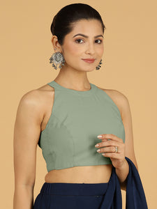 Zubeida x Rozaana | Mint Green Sleeveless Halter Neck Saree Blouse