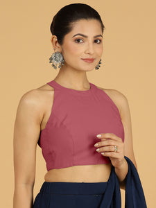 Zubeida x Rozaana | Rose Pink Sleeveless Halter Neck Saree Blouse