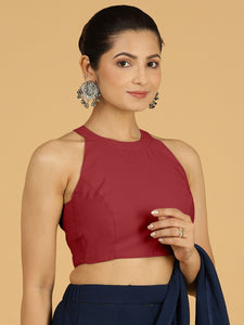 Zubeida x Rozaana | Scarlet Red Sleeveless Halter Neck Saree Blouse