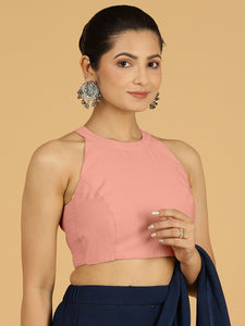 Zubeida x Rozaana | Sea Pink Sleeveless Halter Neck Saree Blouse